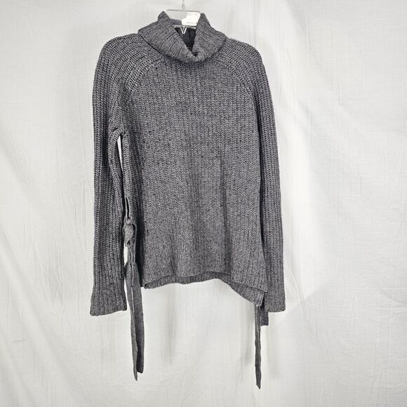 Ugg Ceanne Sweater Size S Gray Wool Blend Turtleneck Oversized Knit Side Tie - Picture 2 of 6